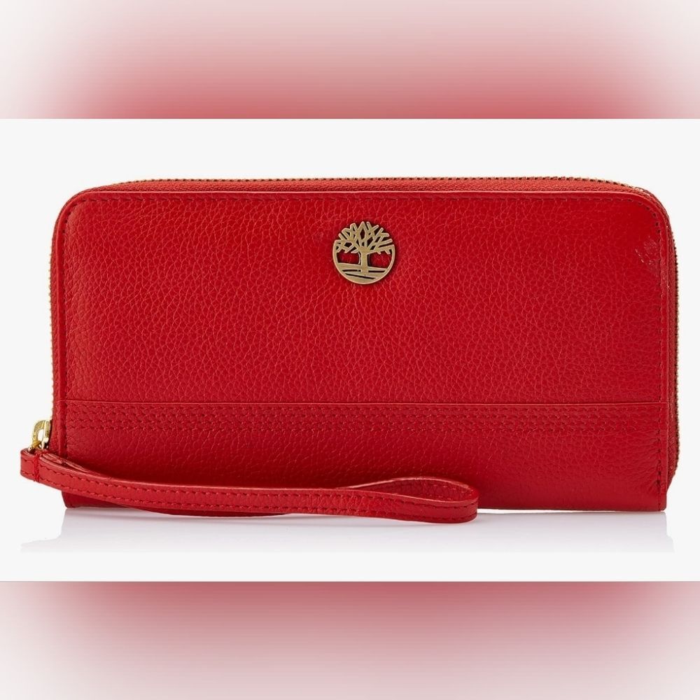 Timberland Women's NWT Red Cherry Leather RFID Wallet Clutch Wristlet with Strap